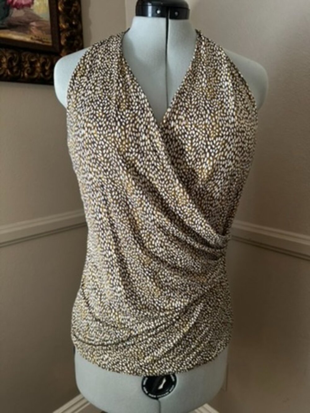 Lafayette 148 New York | Animal Print Wrap Top | Size Large | Brown & Ivory
